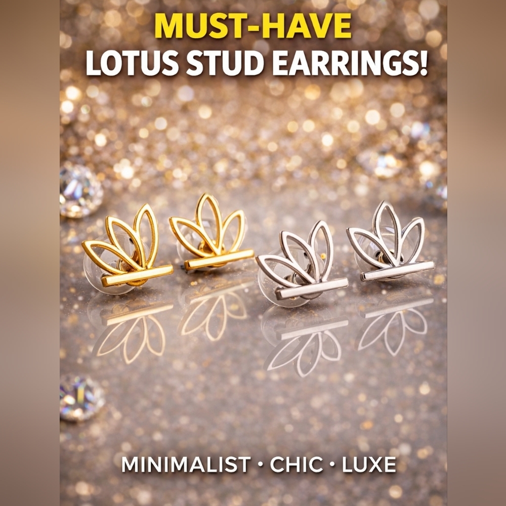 Lotus Flower Earrings - Minimalist Jewelry - Picture 6 of 7